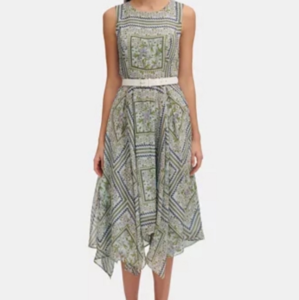 Tommy Hilfiger Belted Printed Chiffon  midi dress